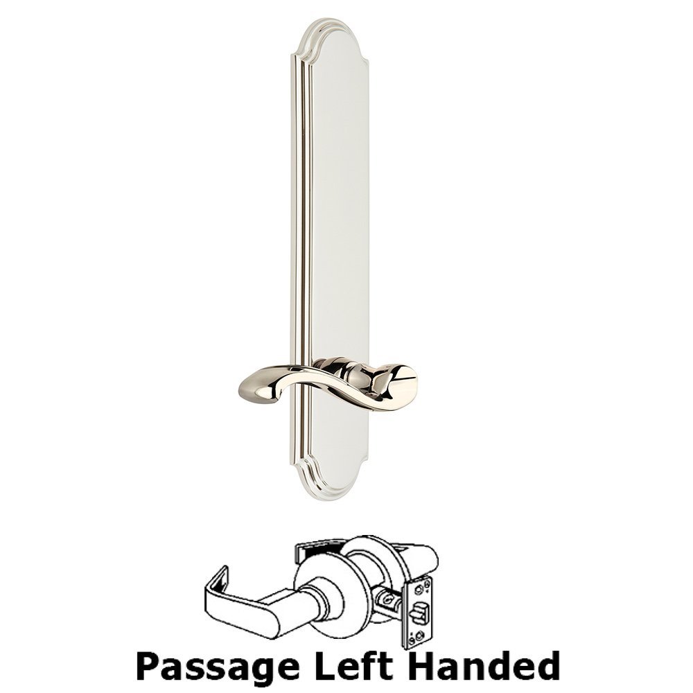 Grandeur Tall Plate Passage with Portofino Left Handed Lever in Polished Nickel