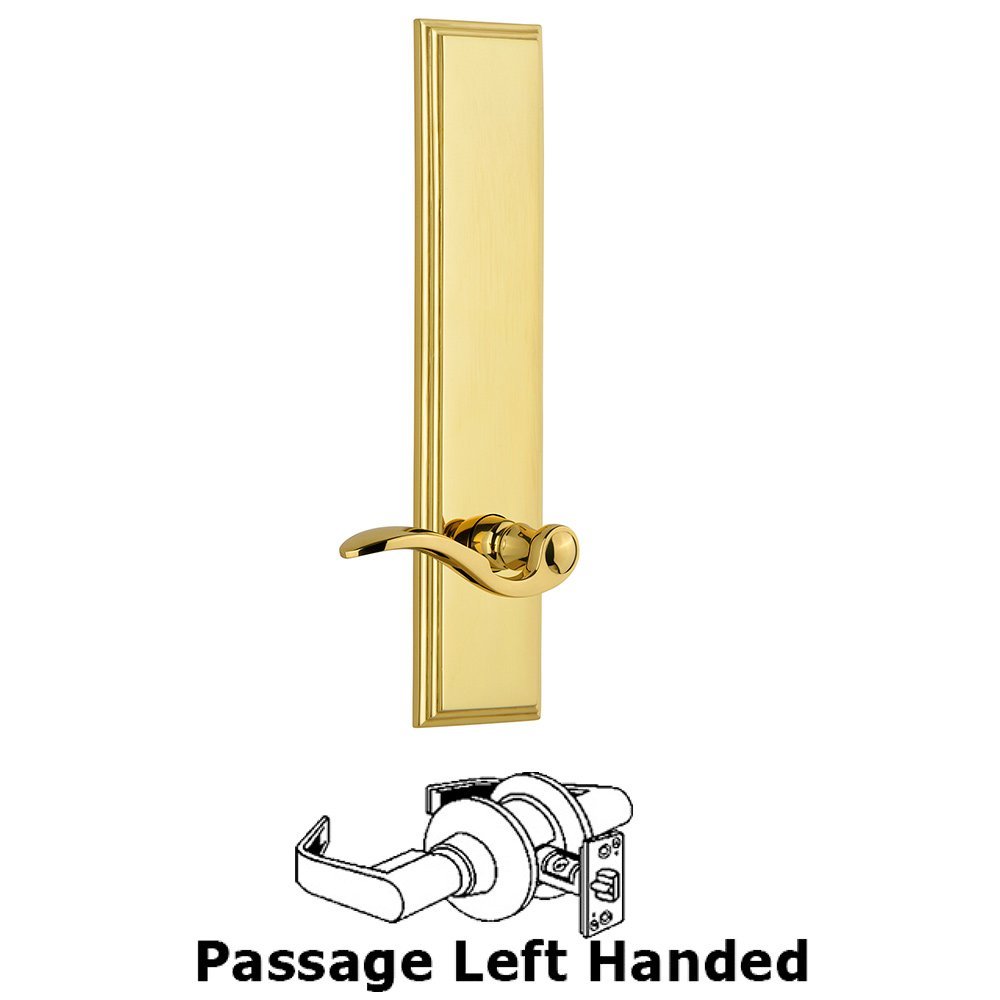 Grandeur Passage Carre Tall Plate with Bellagio Left Handed Lever in Lifetime Brass