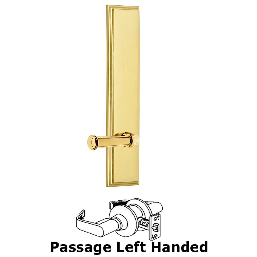Grandeur Passage Carre Tall Plate with Georgetown Left Handed Lever in Polished Brass