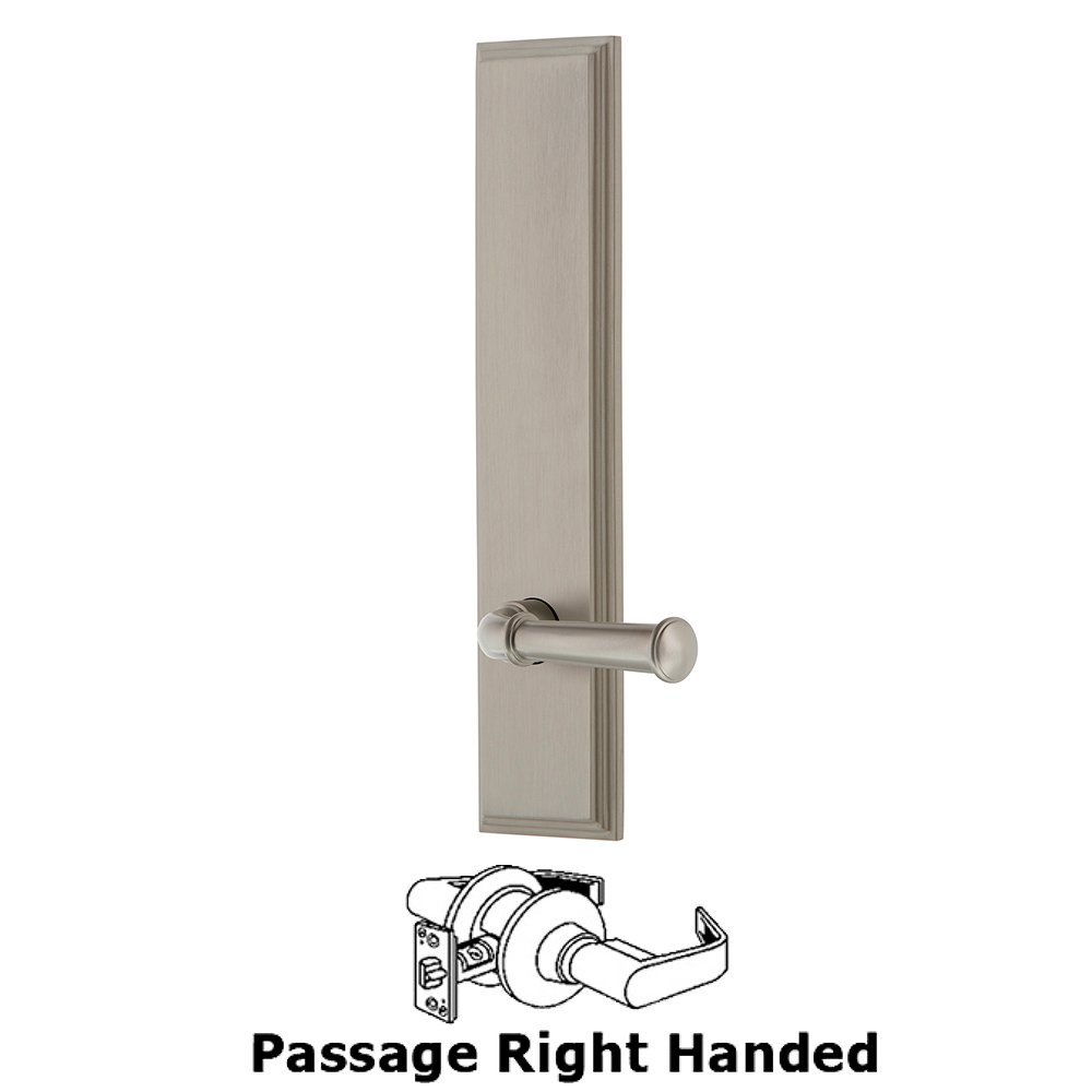 Grandeur Passage Carre Tall Plate with Georgetown Right Handed Lever in Satin Nickel