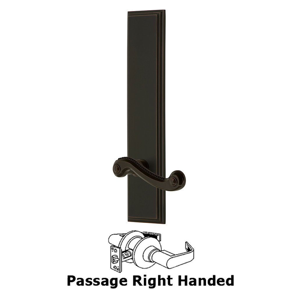 Grandeur Passage Carre Tall Plate with Newport Right Handed Lever in Timeless Bronze