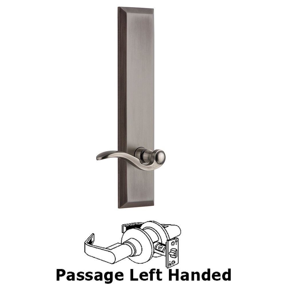 Grandeur Passage Fifth Avenue Tall with Bellagio Left Handed Lever in Antique Pewter