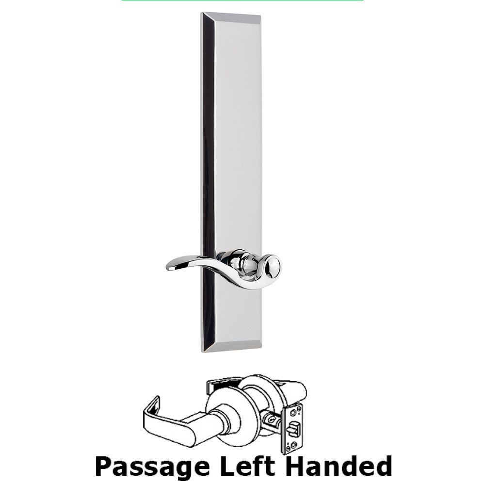 Grandeur Passage Fifth Avenue Tall with Bellagio Left Handed Lever in Bright Chrome