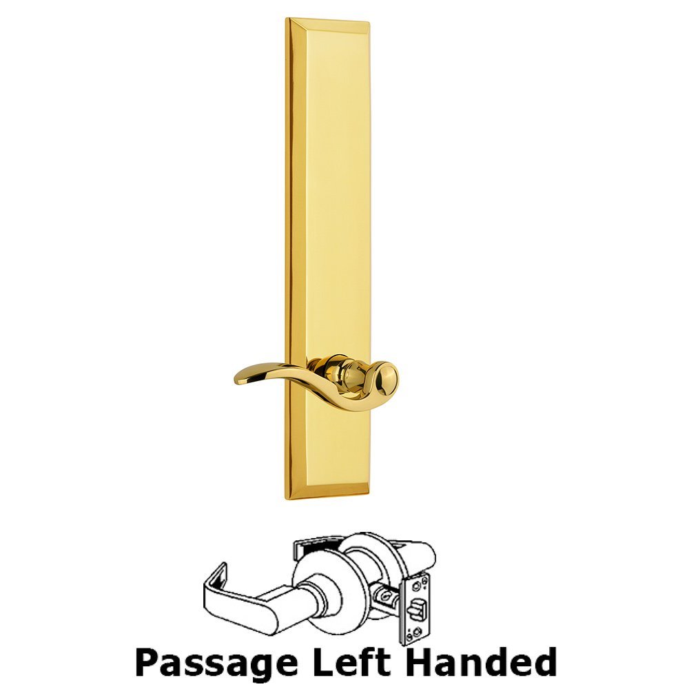 Grandeur Passage Fifth Avenue Tall with Bellagio Left Handed Lever in Lifetime Brass