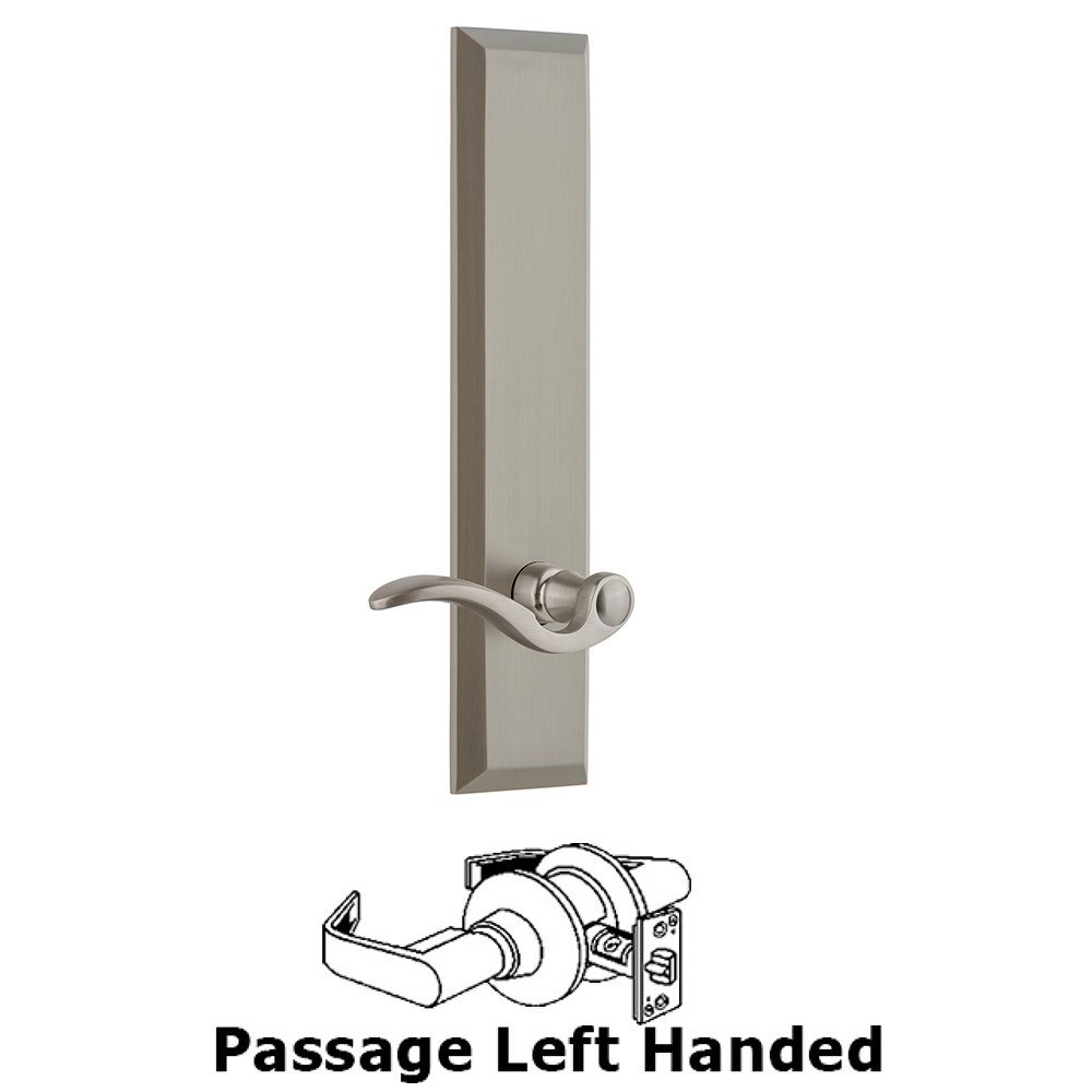 Grandeur Passage Fifth Avenue Tall with Bellagio Left Handed Lever in Satin Nickel