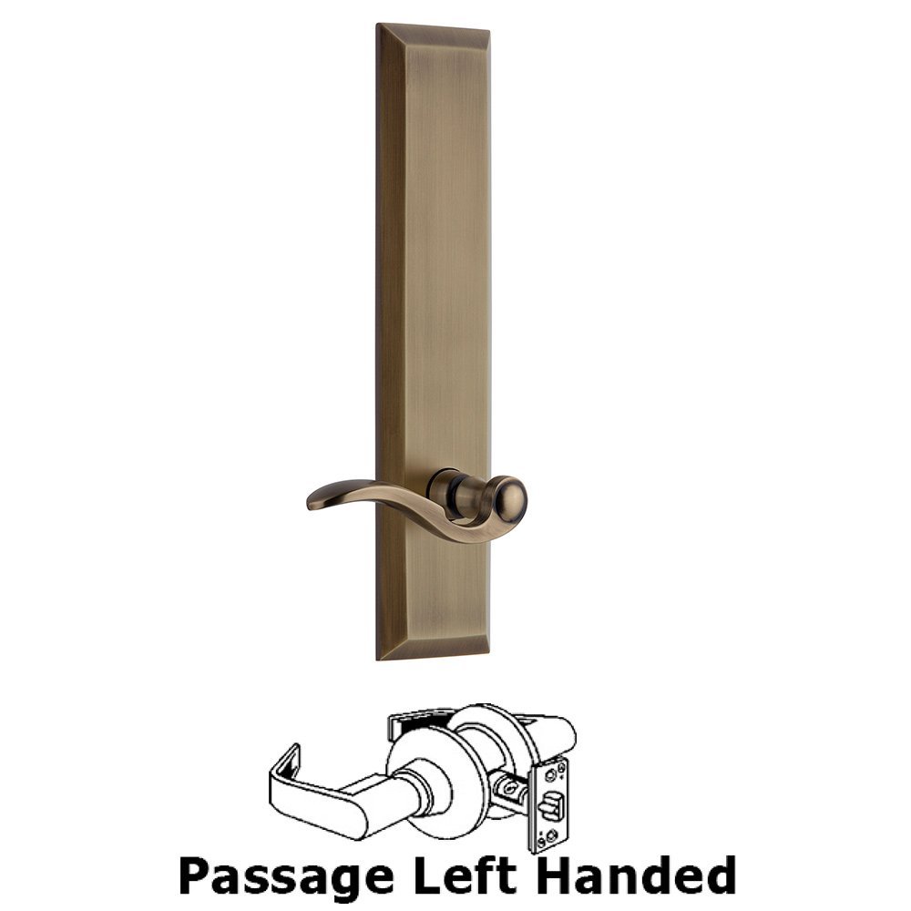 Grandeur Passage Fifth Avenue Tall with Bellagio Left Handed Lever in Vintage Brass