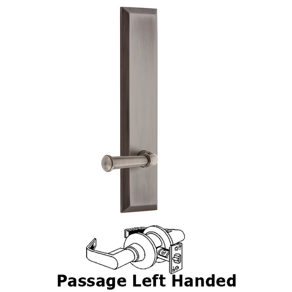Grandeur Passage Fifth Avenue Tall with Georgetown Left Handed Lever in Antique Pewter