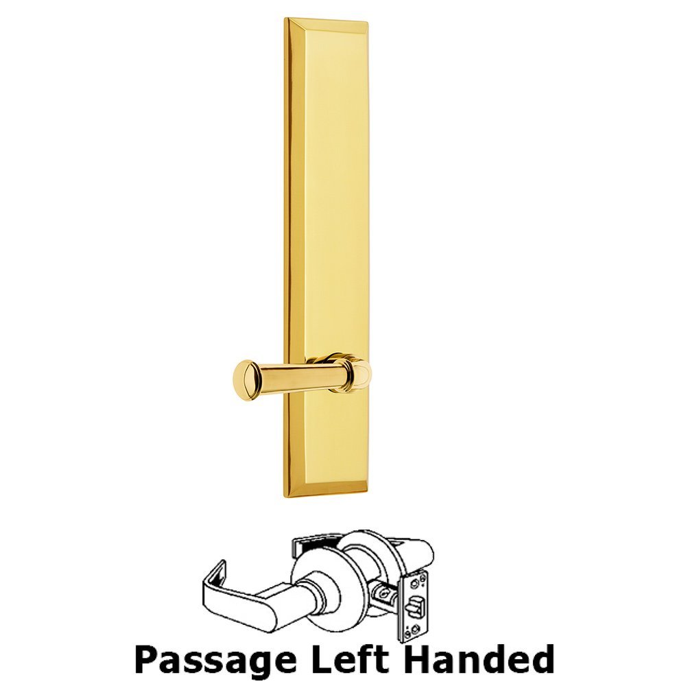 Grandeur Passage Fifth Avenue Tall with Georgetown Left Handed Lever in Lifetime Brass