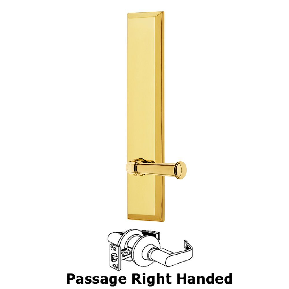 Grandeur Passage Fifth Avenue Tall with Georgetown Right Handed Lever in Polished Brass