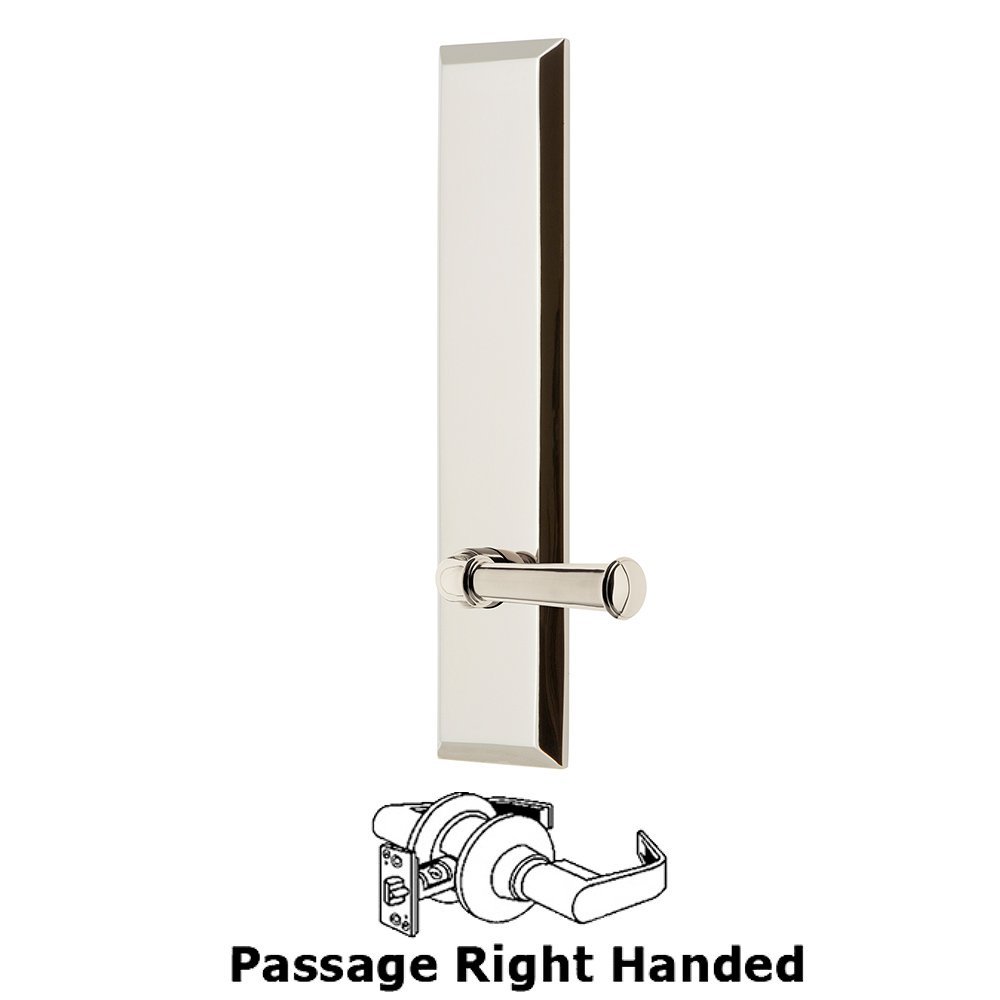 Grandeur Passage Fifth Avenue Tall with Georgetown Right Handed Lever in Polished Nickel