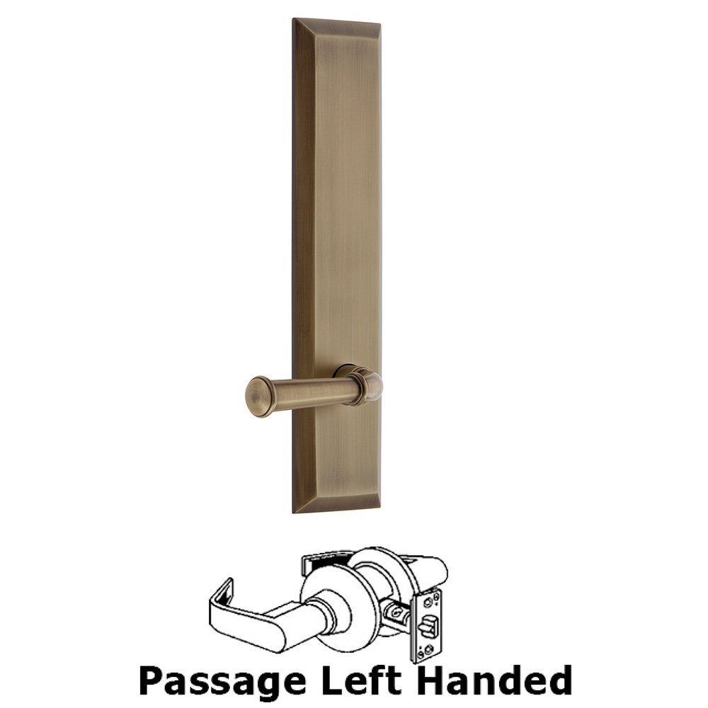 Grandeur Passage Fifth Avenue Tall with Georgetown Left Handed Lever in Vintage Brass