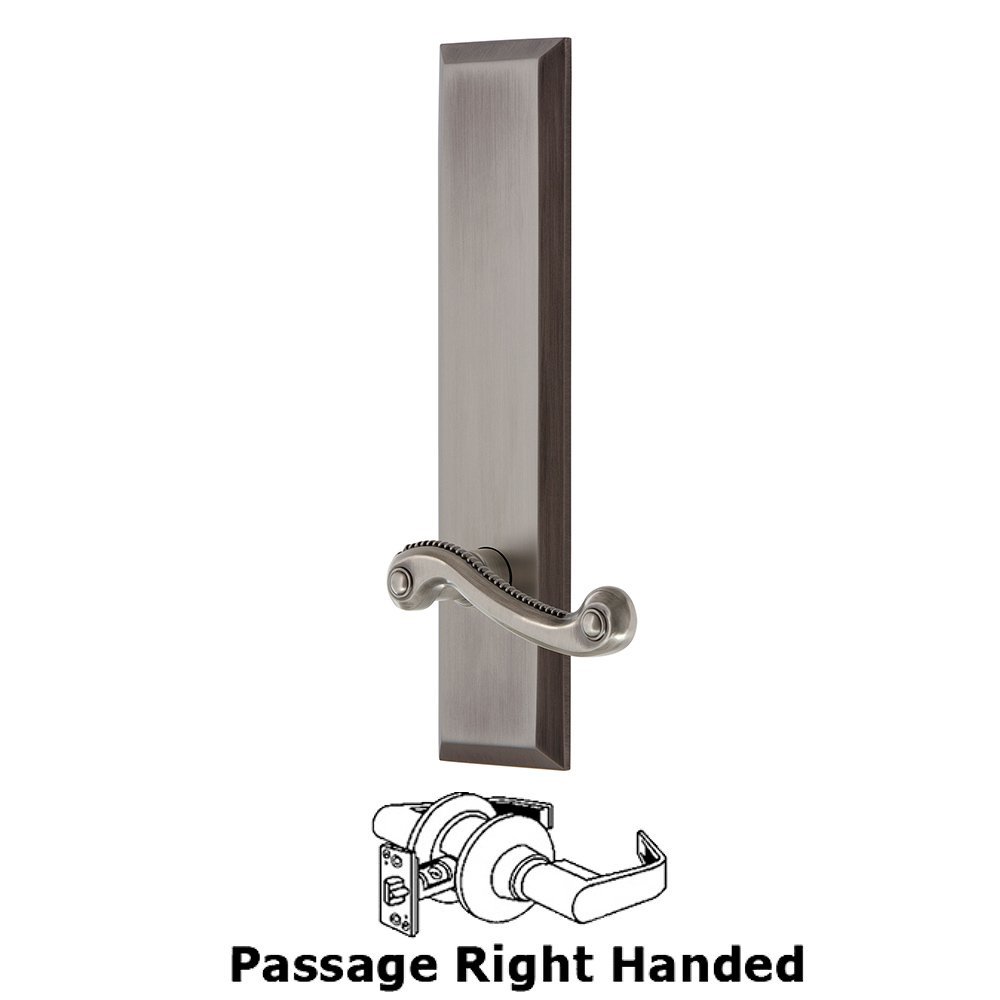 Grandeur Passage Fifth Avenue Tall with Newport Right Handed Lever in Antique Pewter