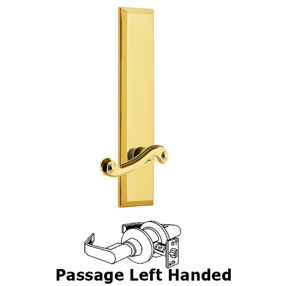 Grandeur Passage Fifth Avenue Tall with Newport Left Handed Lever in Lifetime Brass