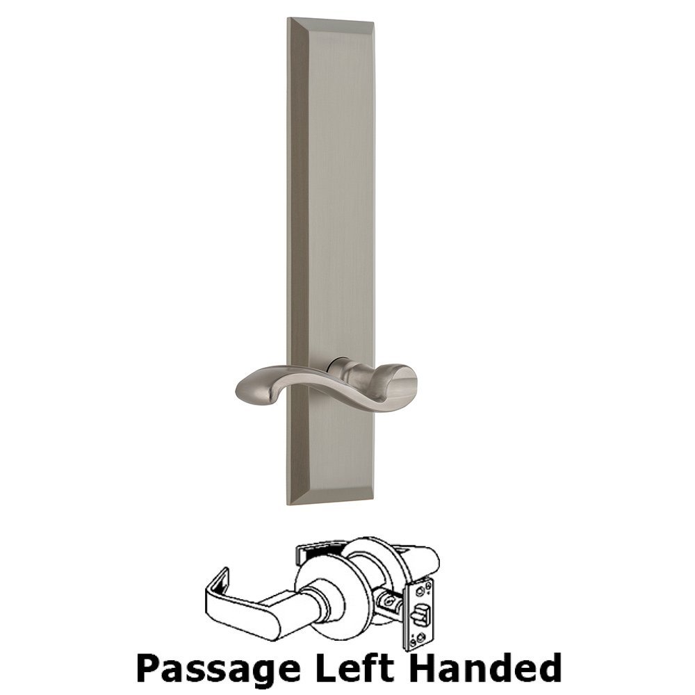 Grandeur Passage Fifth Avenue Tall with Portofino Left Handed Lever in Satin Nickel