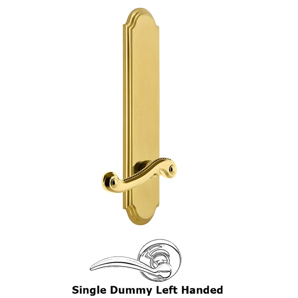 Grandeur Tall Plate Dummy with Newport Left Handed Lever in Lifetime Brass