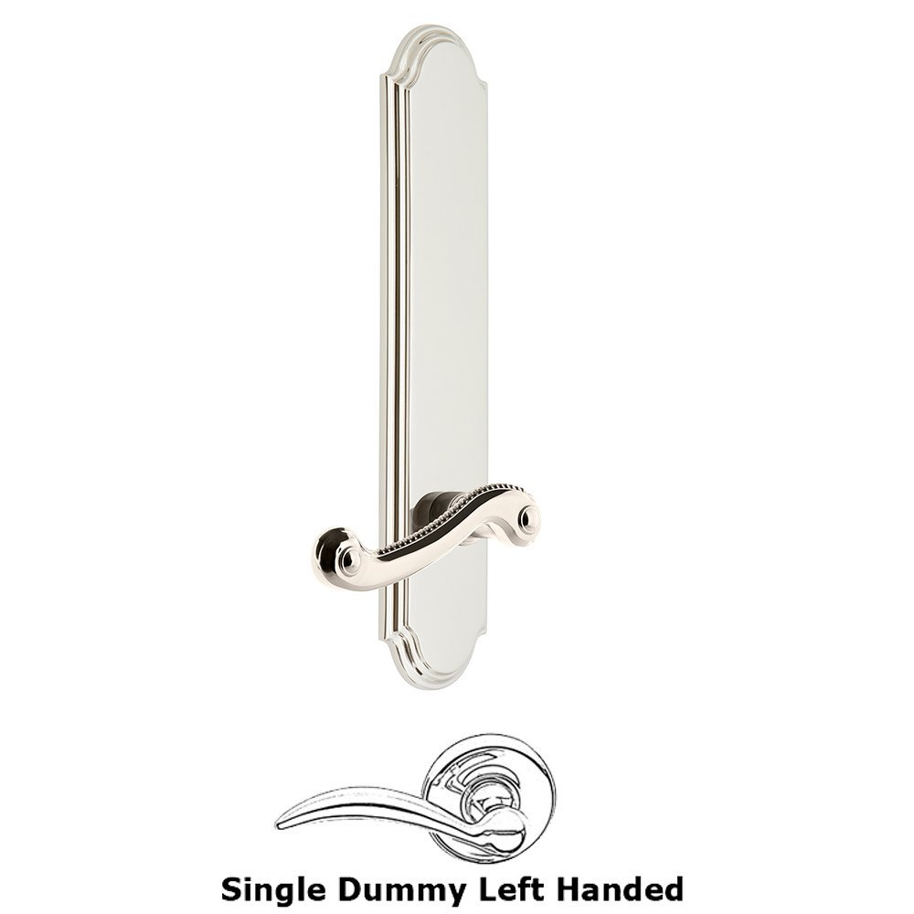 Grandeur Tall Plate Dummy with Newport Left Handed Lever in Polished Nickel