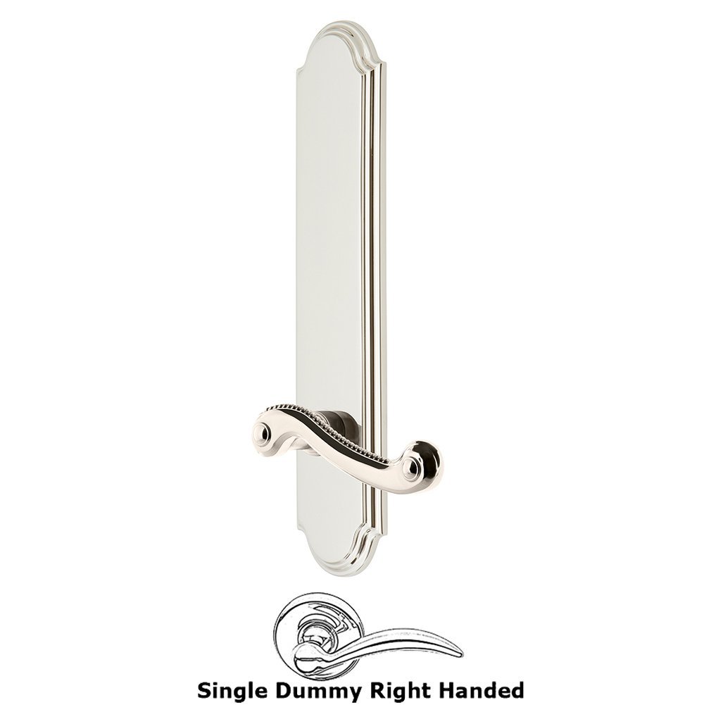 Grandeur Tall Plate Dummy with Newport Right Handed Lever in Polished Nickel