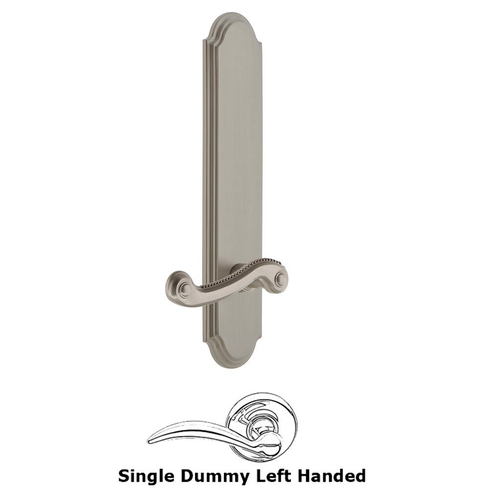 Grandeur Tall Plate Dummy with Newport Left Handed Lever in Satin Nickel