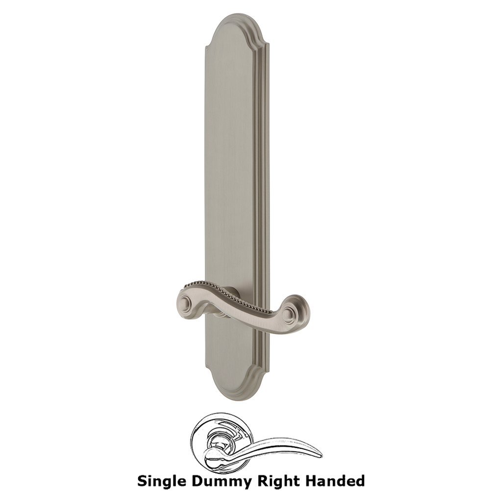 Grandeur Tall Plate Dummy with Newport Right Handed Lever in Satin Nickel