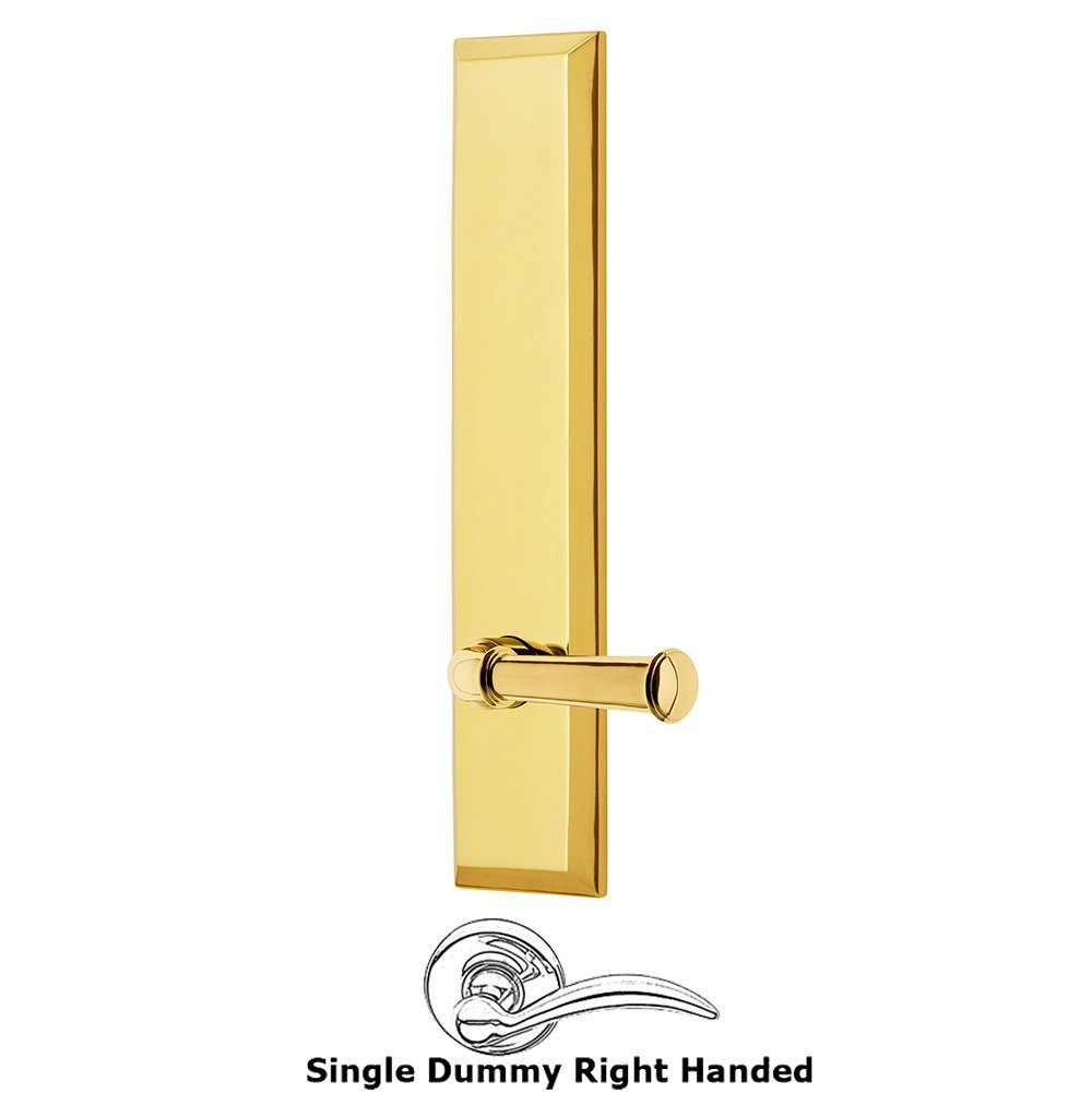 Grandeur Single Dummy Fifth Avenue Tall Plate with Georgetown Right Handed Lever in Polished Brass