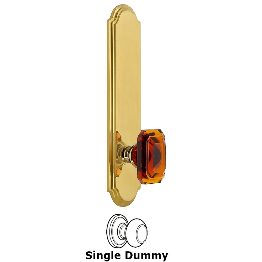 Grandeur Tall Plate Dummy with Baguette Amber Knob in Polished Brass