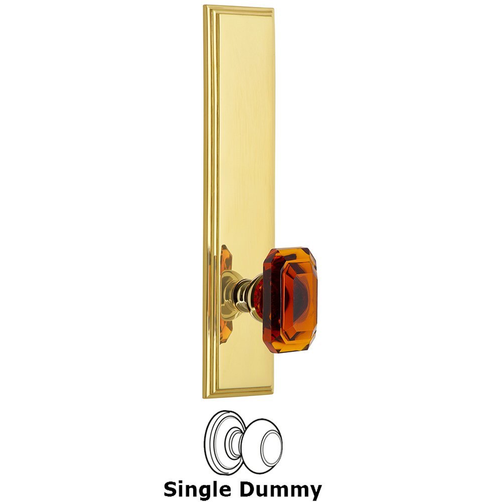 Grandeur Dummy Carre Tall Plate with Baguette Amber Knob in Lifetime Brass