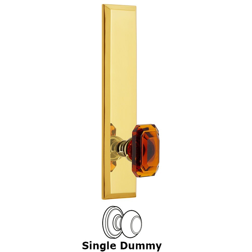 Grandeur Single Dummy Fifth Avenue Tall Plate with Baguette Amber Knob in Lifetime Brass