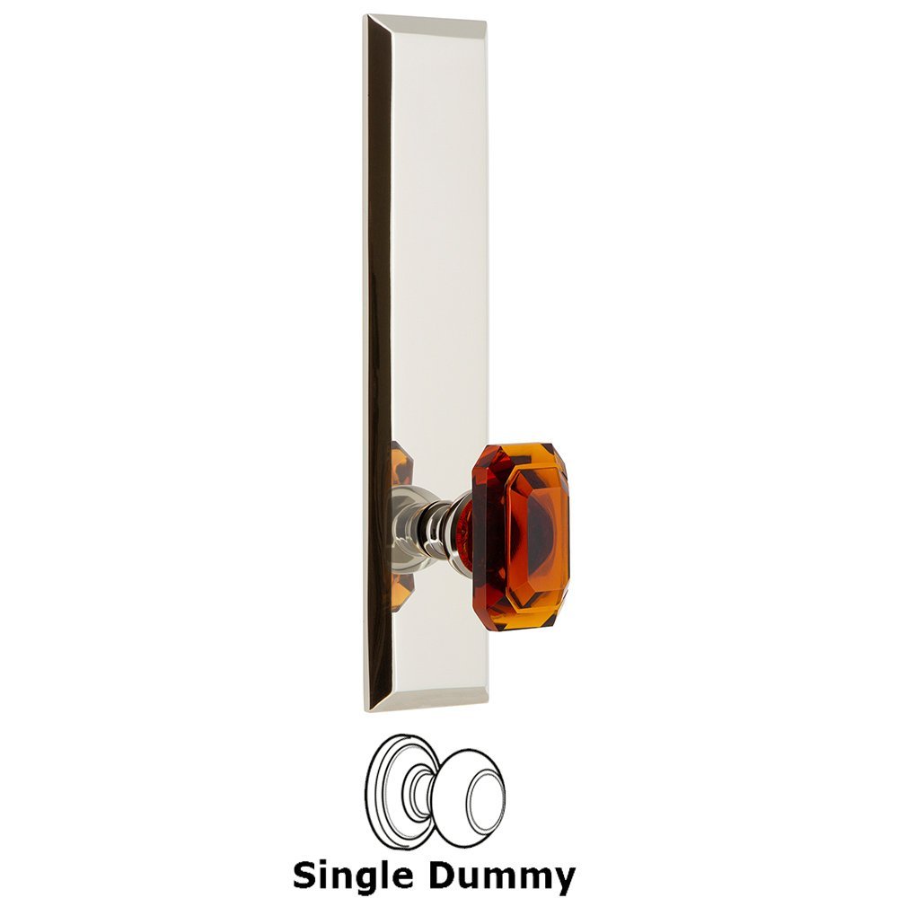 Grandeur Single Dummy Fifth Avenue Tall Plate with Baguette Amber Knob in Polished Nickel