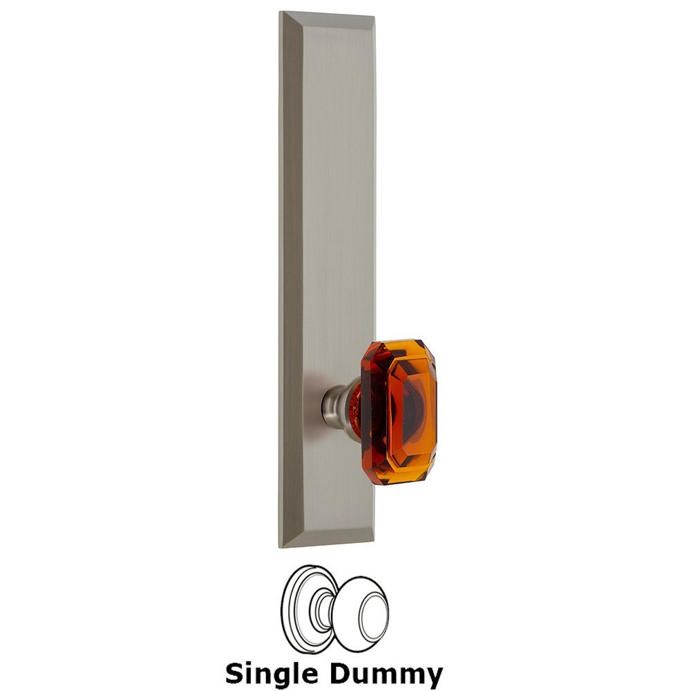 Grandeur Single Dummy Fifth Avenue Tall Plate with Baguette Amber Knob in Satin Nickel