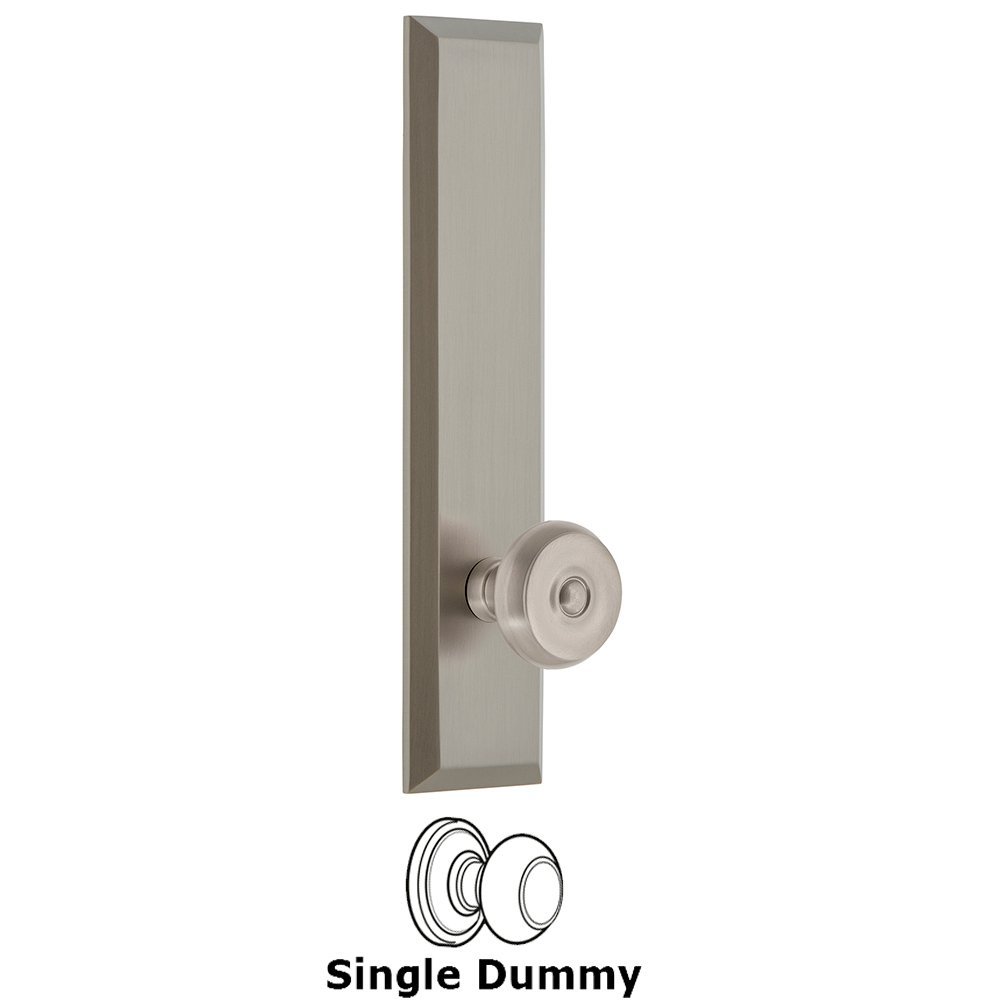 Grandeur Single Dummy Fifth Avenue Tall Plate with Bouton Knob in Satin Nickel