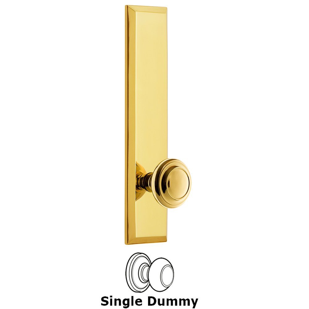 Grandeur Single Dummy Fifth Avenue Tall Plate with Circulaire Knob in Lifetime Brass
