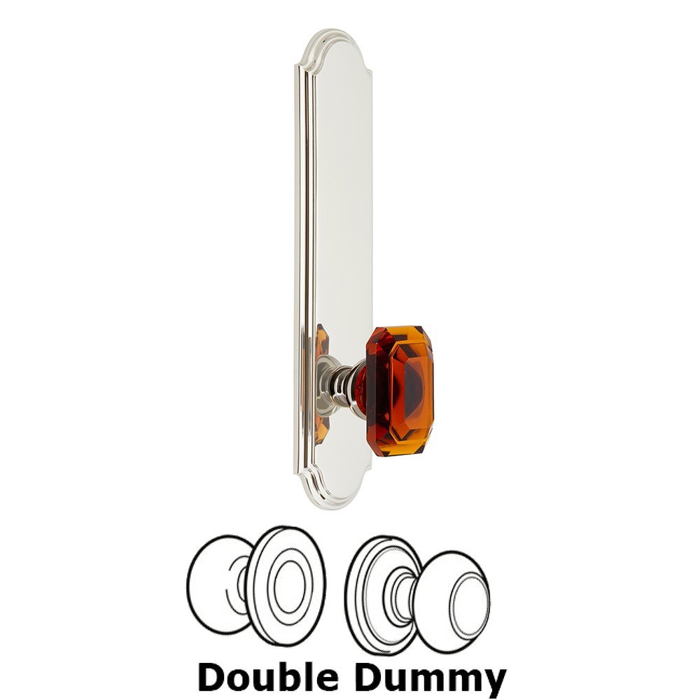 Grandeur Tall Plate Double Dummy with Baguette Amber Knob in Polished Nickel