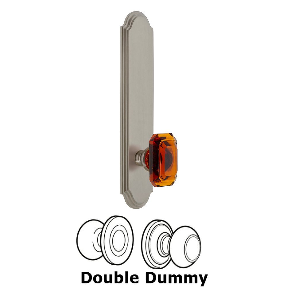 Grandeur Tall Plate Double Dummy with Baguette Amber Knob in Satin Nickel