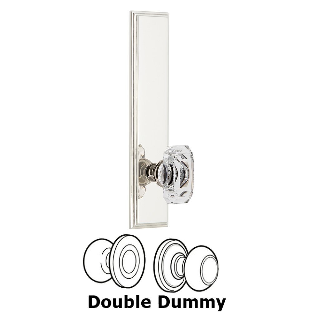 Grandeur Double Dummy Carre Tall Plate with Baguette Clear Crystal Knob in Polished Nickel