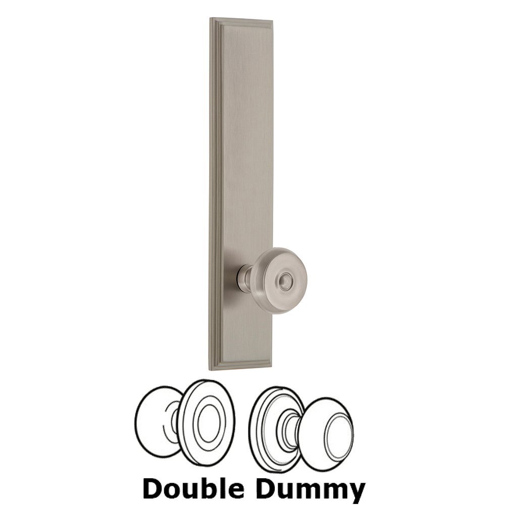 Grandeur Double Dummy Carre Tall Plate with Bouton Knob in Satin Nickel