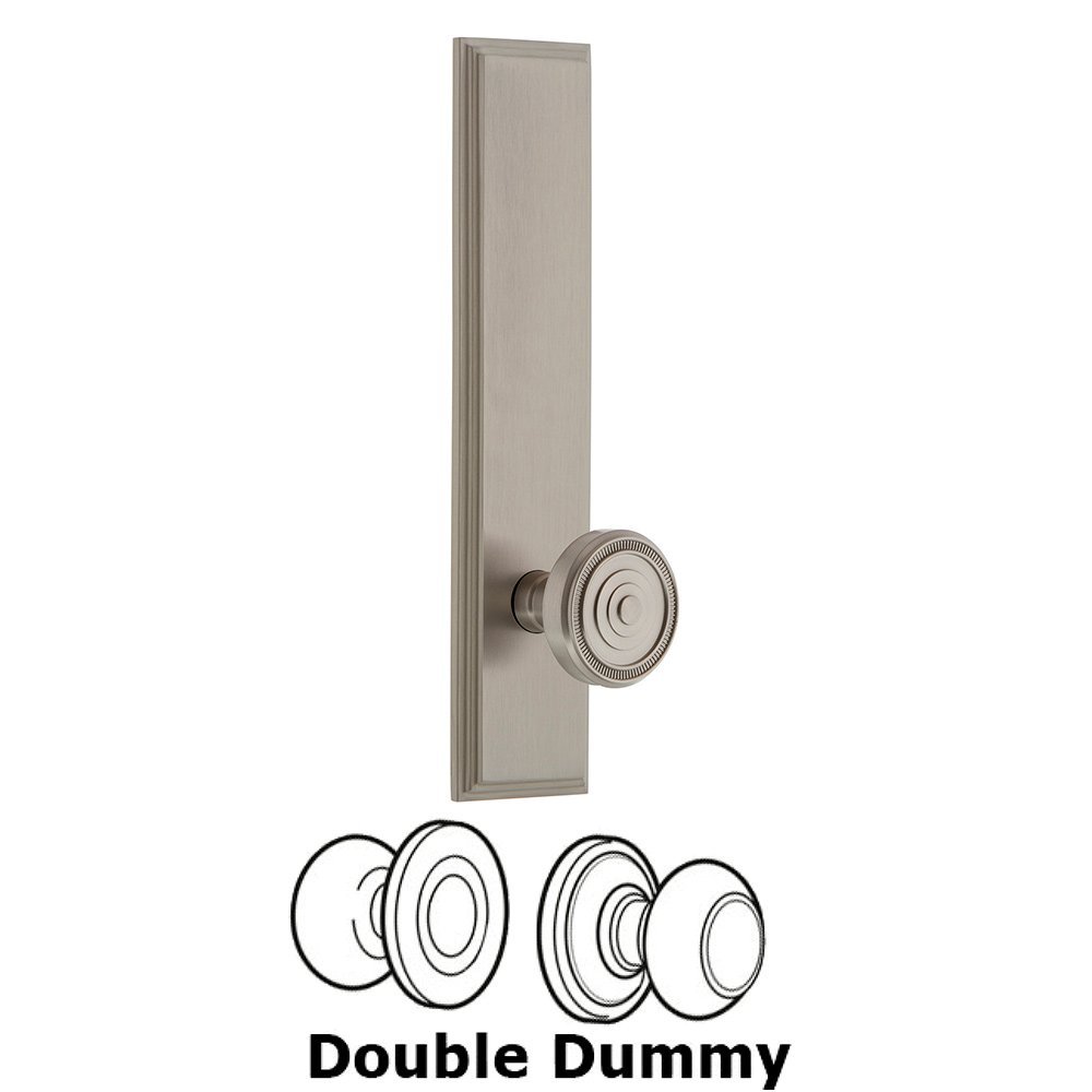 Grandeur Double Dummy Carre Tall Plate with Soleil Knob in Satin Nickel
