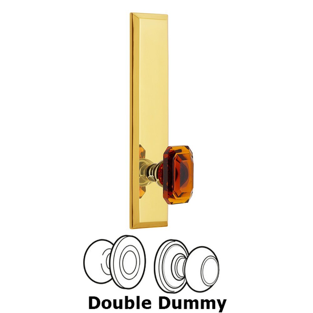 Grandeur Double Dummy Fifth Avenue Tall with Baguette Amber Knob in Polished Brass