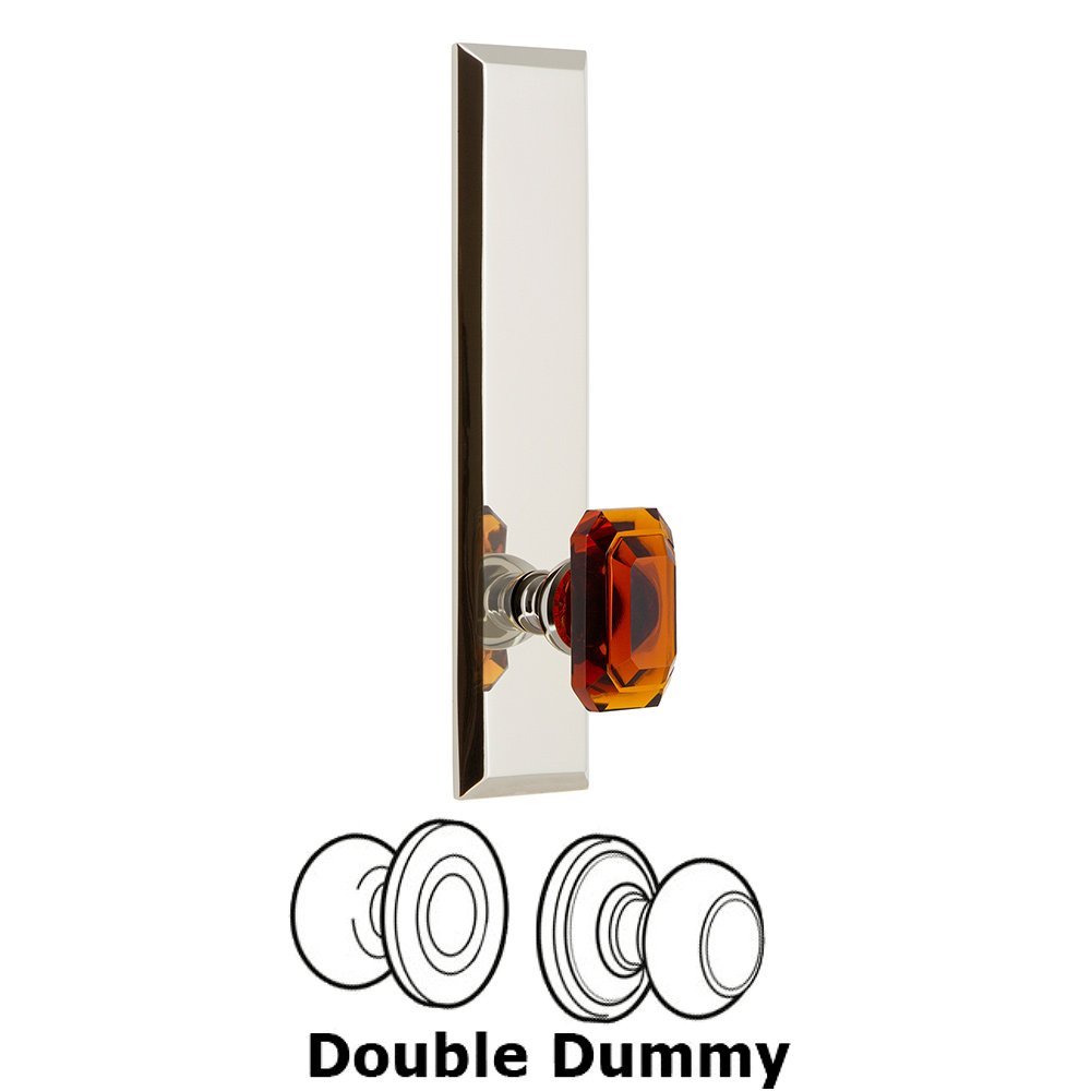 Grandeur Double Dummy Fifth Avenue Tall with Baguette Amber Knob in Polished Nickel