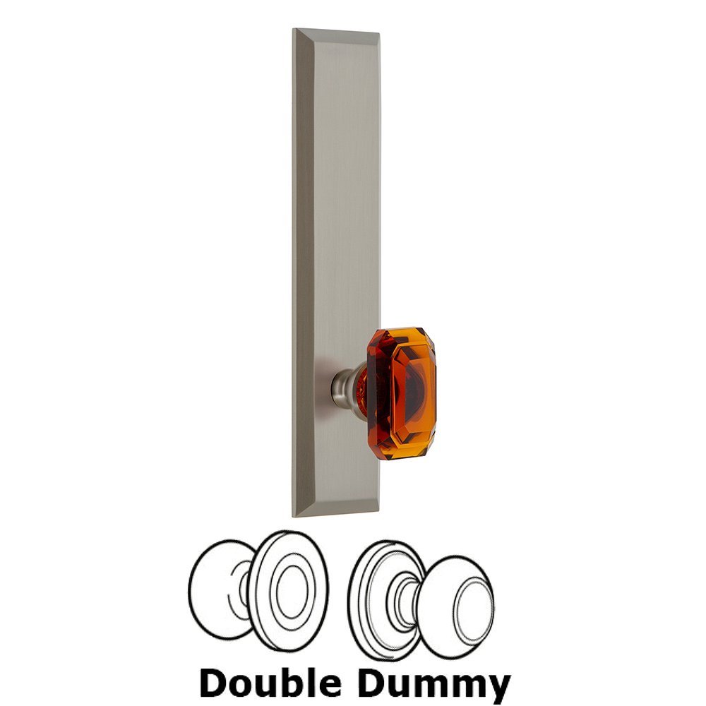 Grandeur Double Dummy Fifth Avenue Tall with Baguette Amber Knob in Satin Nickel