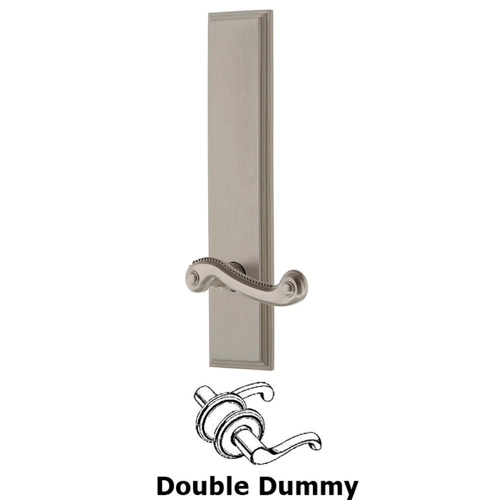 Grandeur Double Dummy Carre Tall Plate with Newport Lever in Satin Nickel