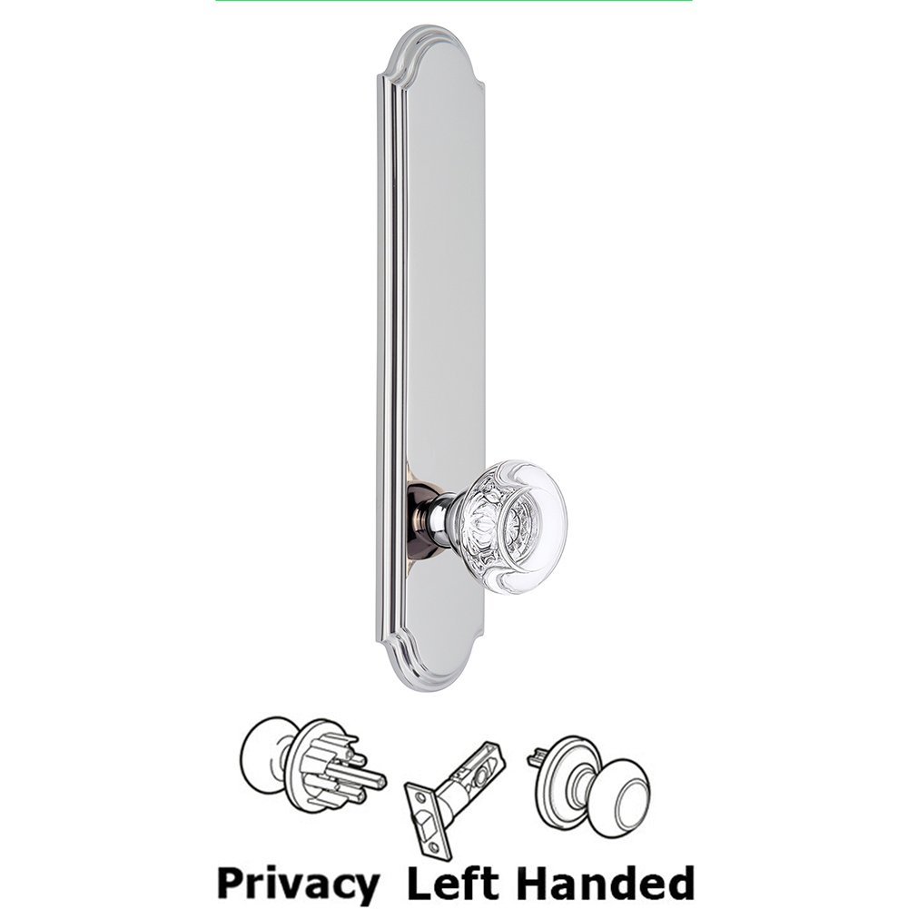 Grandeur Tall Plate Privacy with Bordeaux Left Handed Knob in Bright Chrome