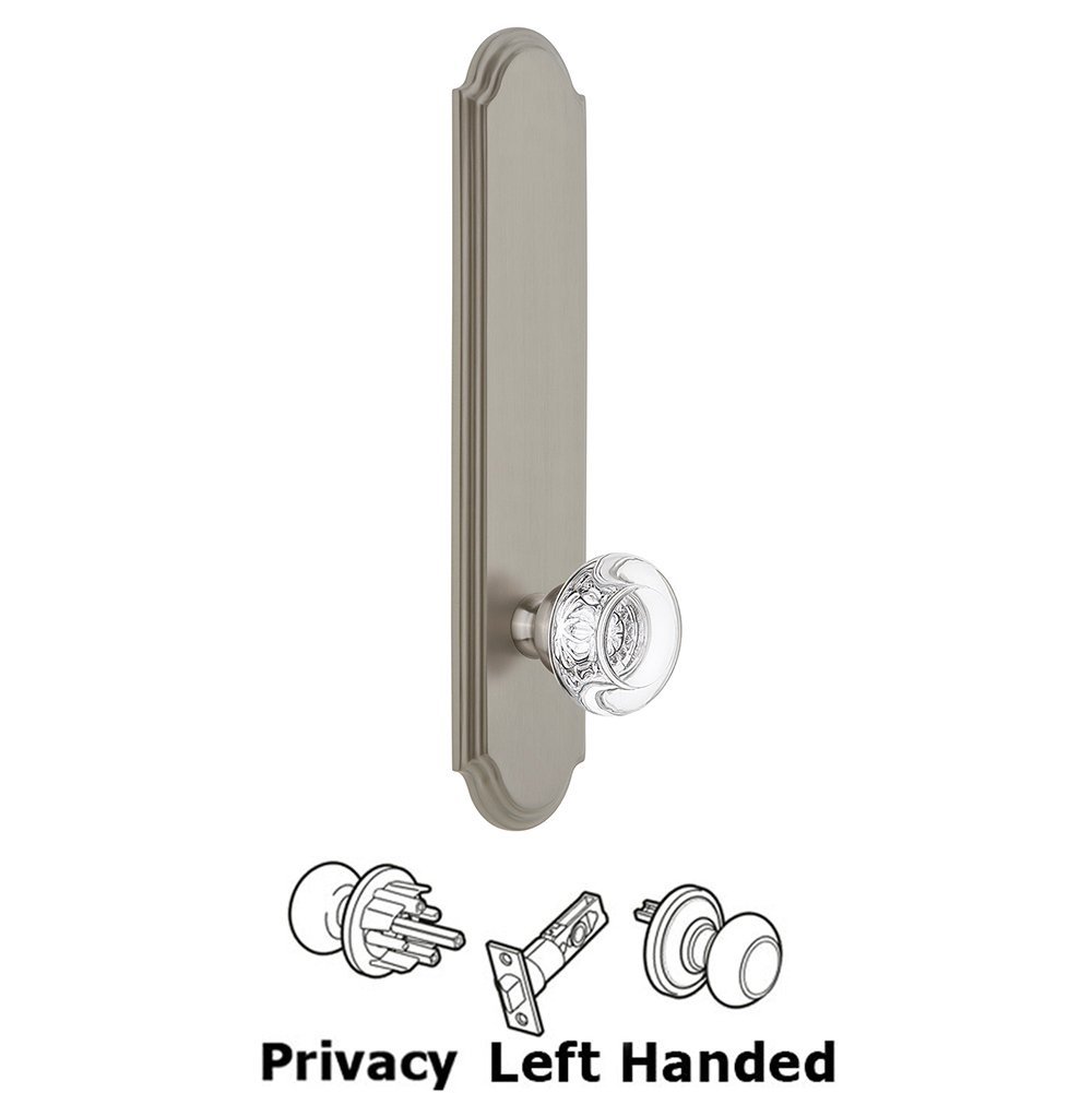 Grandeur Tall Plate Privacy with Bordeaux Left Handed Knob in Satin Nickel