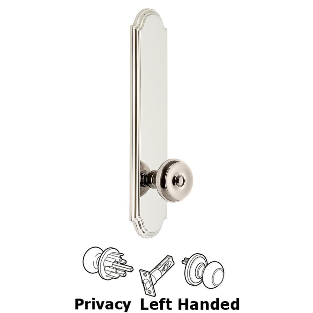 Grandeur Tall Plate Privacy with Bouton Left Handed Knob in Polished Nickel