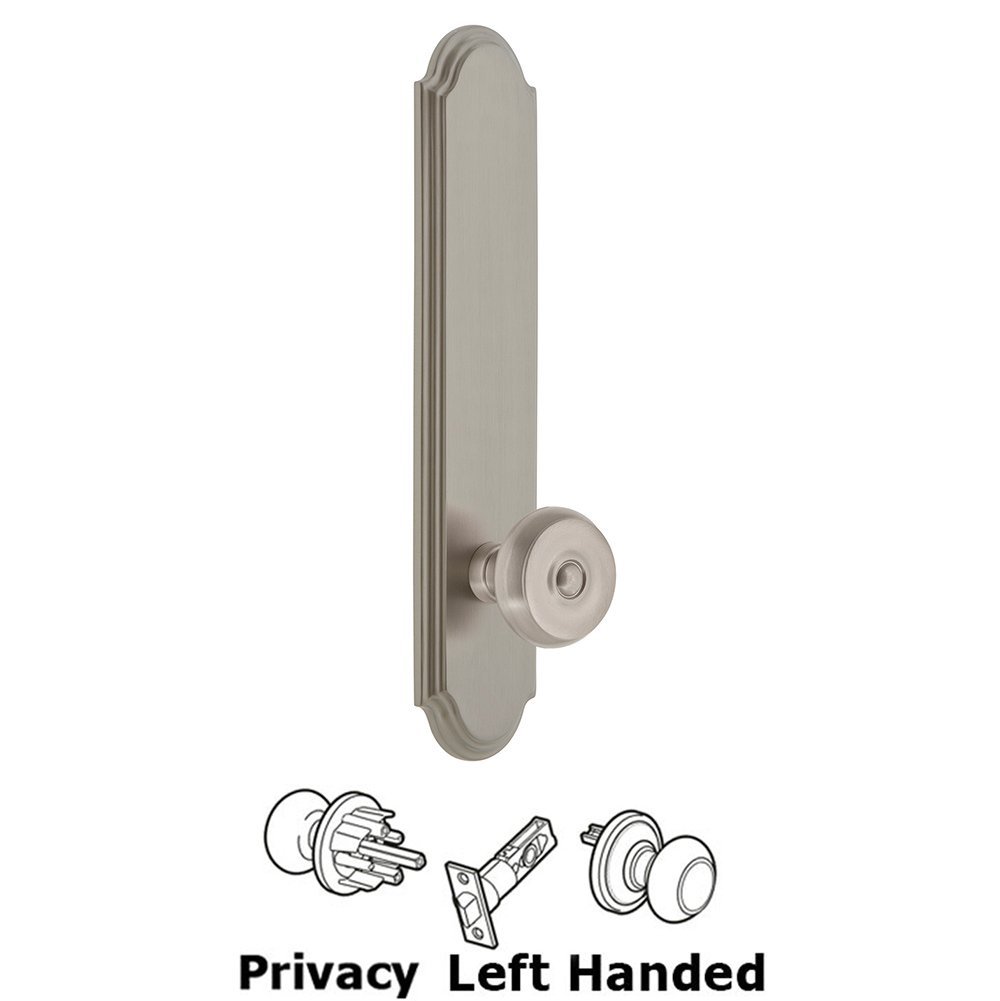Grandeur Tall Plate Privacy with Bouton Left Handed Knob in Satin Nickel