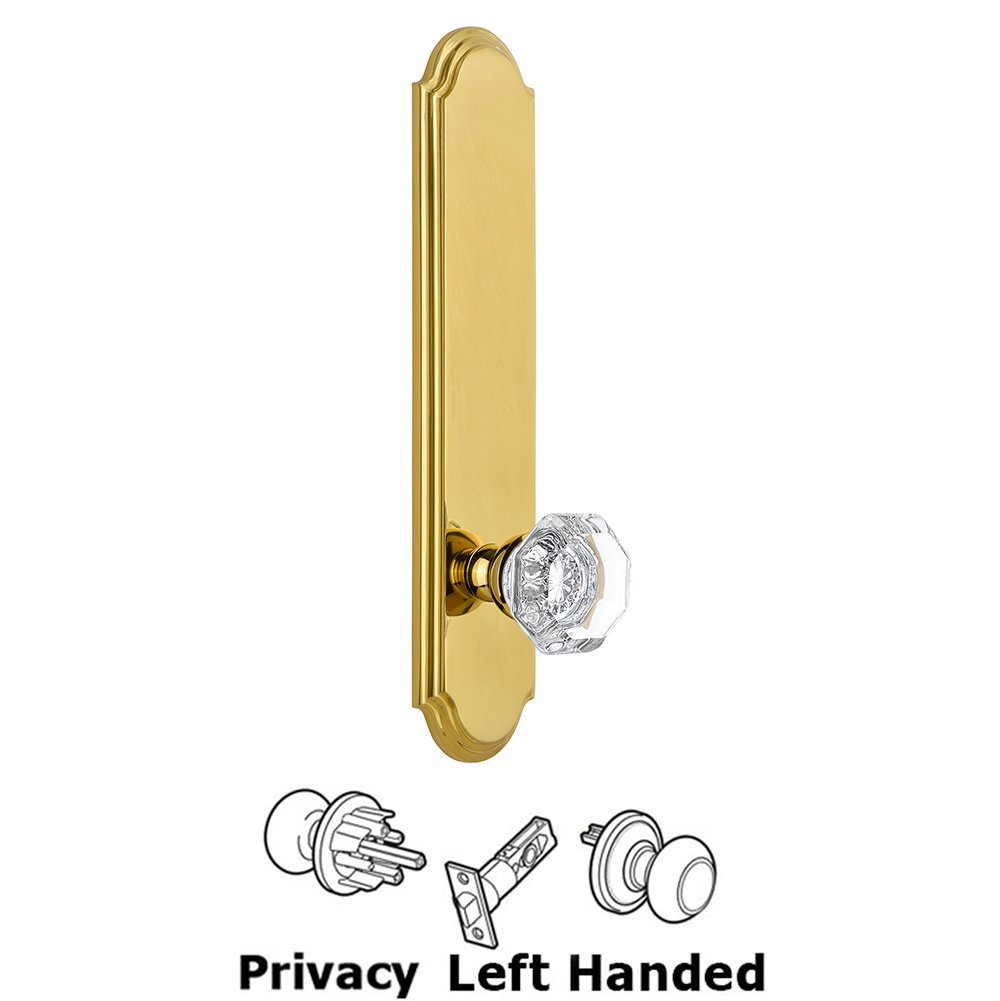 Grandeur Tall Plate Privacy with Chambord Left Handed Knob in Lifetime Brass