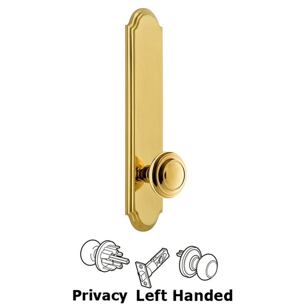 Grandeur Tall Plate Privacy with Circulaire Left Handed Knob in Lifetime Brass