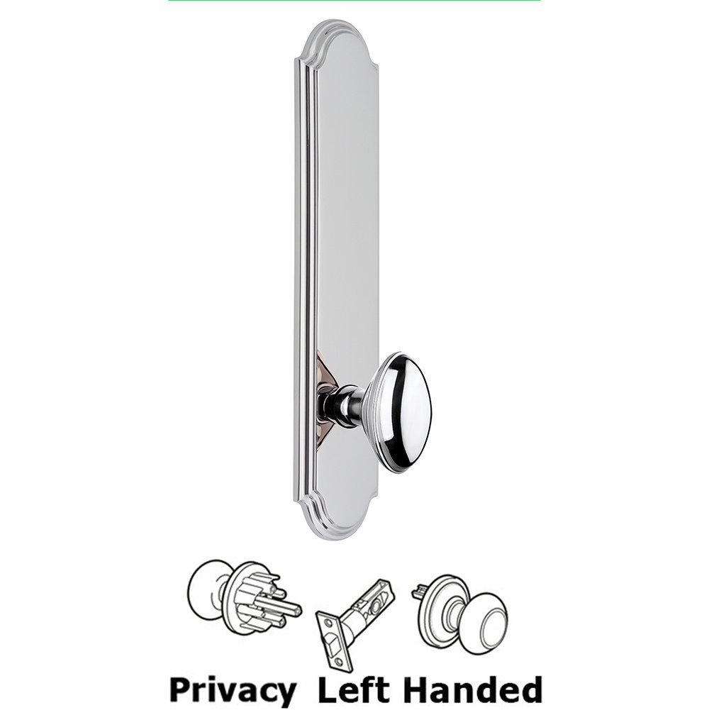 Grandeur Tall Plate Privacy with Eden Prairie Left Handed Knob in Bright Chrome