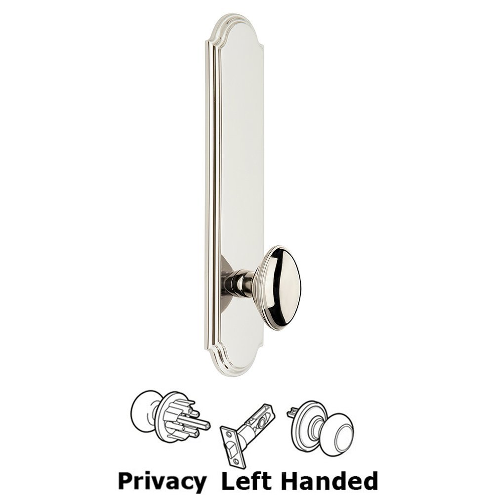 Grandeur Tall Plate Privacy with Eden Prairie Left Handed Knob in Polished Nickel
