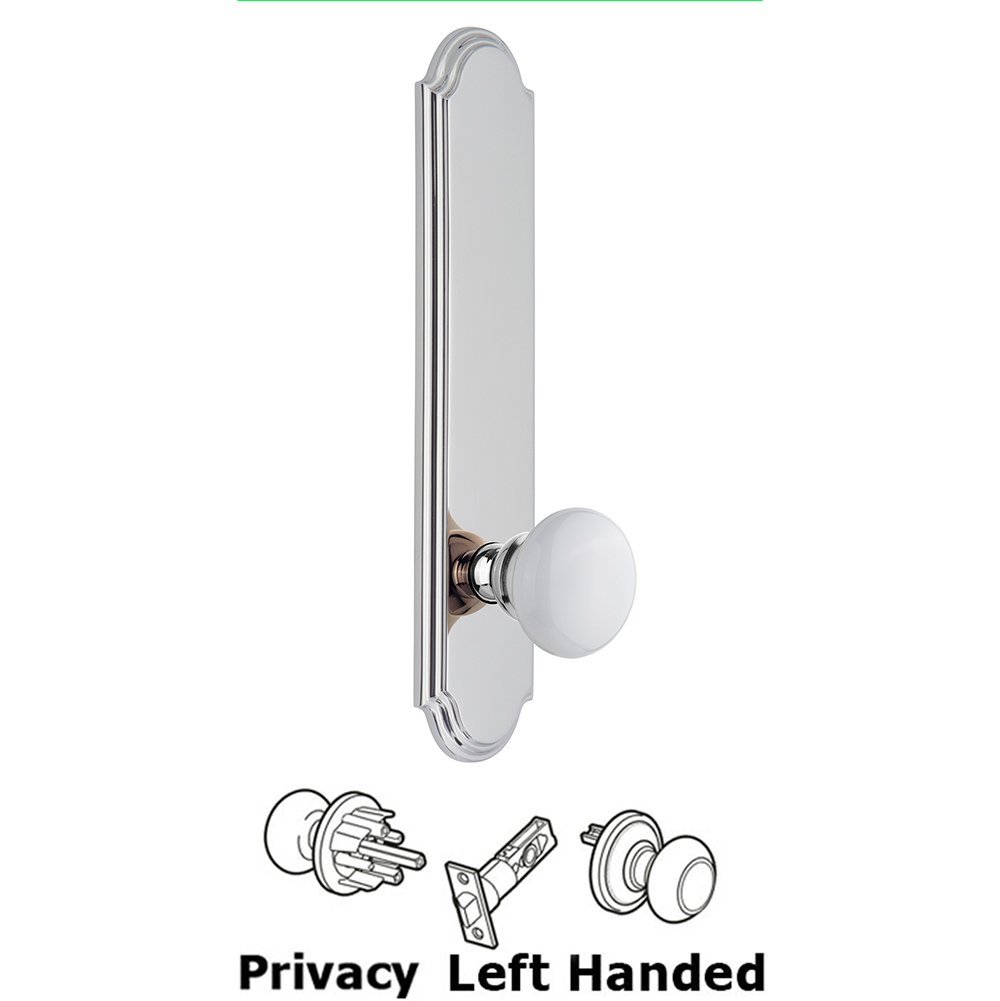 Grandeur Tall Plate Privacy with Hyde Park Left Handed Knob in Bright Chrome