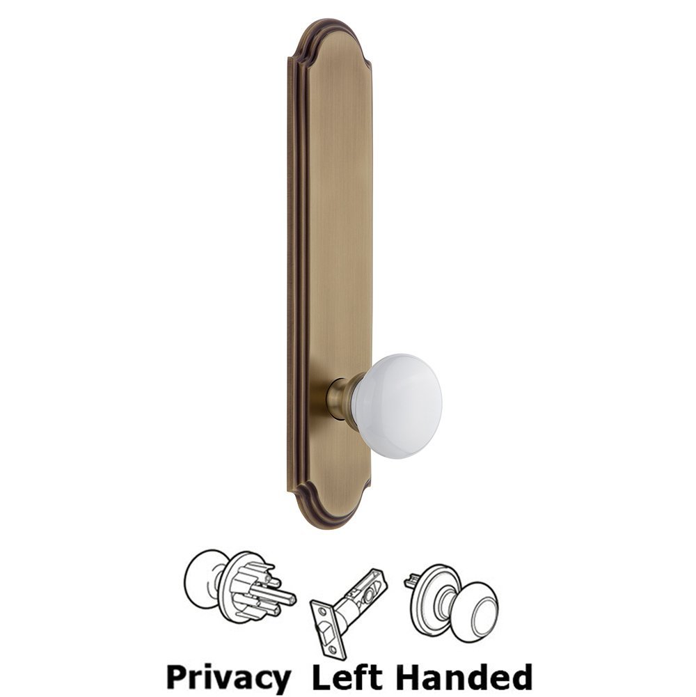 Grandeur Tall Plate Privacy with Hyde Park Left Handed Knob in Vintage Brass